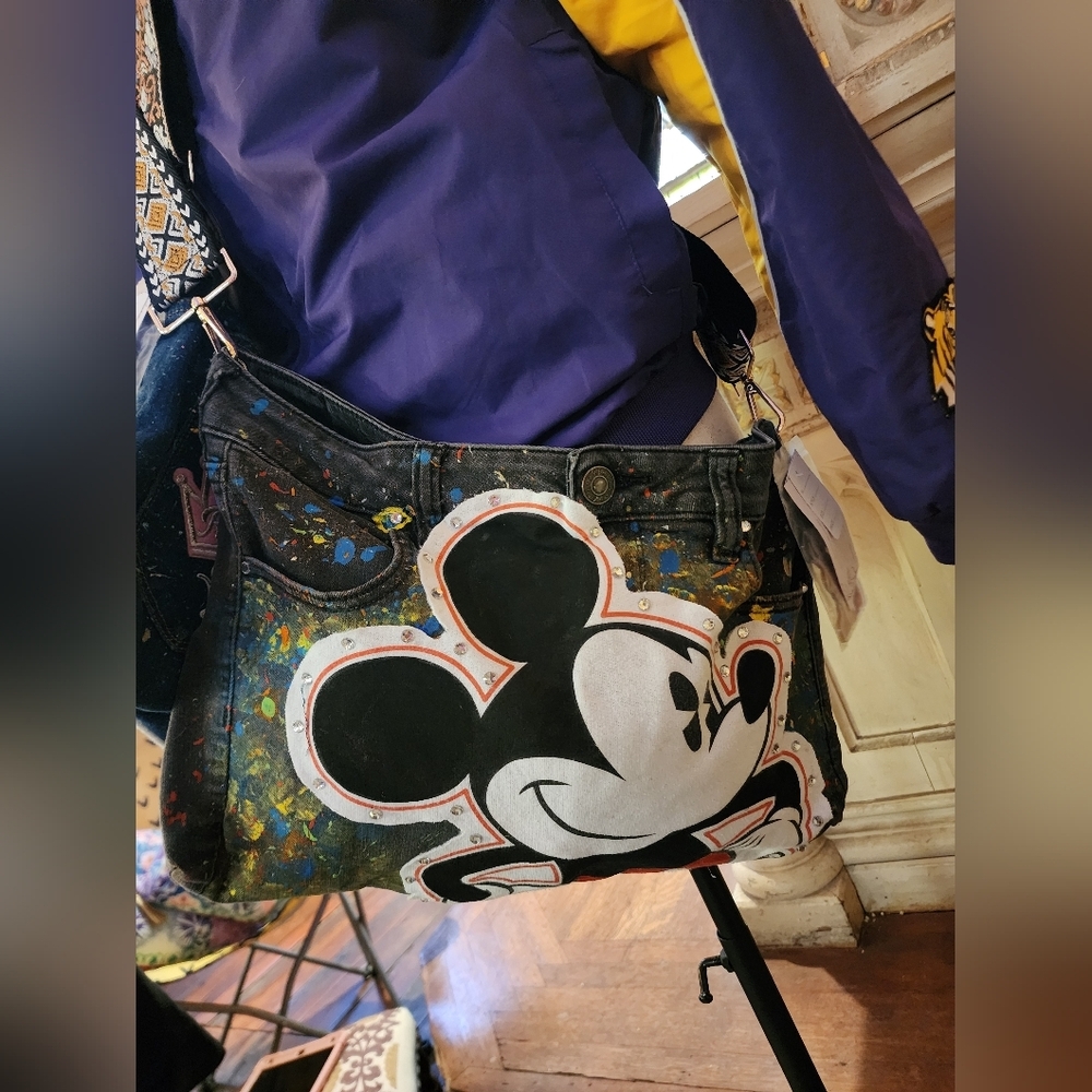 Hand Crafted Multicolor Mickey Mouse Denim Crossbody Bag - Picture 5 of 5